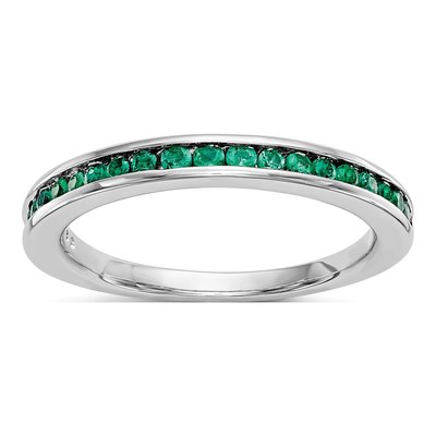 14K White Gold Emerald Channel Wedding Band