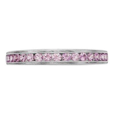14K White Gold Pink Sapphire Channel Wedding Band – view 5