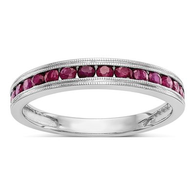14K White Gold Ruby Channel Wedding Band