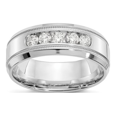 14K White Gold 1/2 ct tw Lab-Grown Diamond Bevel Miligrain Ring