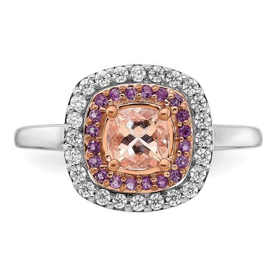 14K Two-Tone Gold 0.24 ct tw Morganite & Amethyst Cushion Shape Engagement Ring – view 4