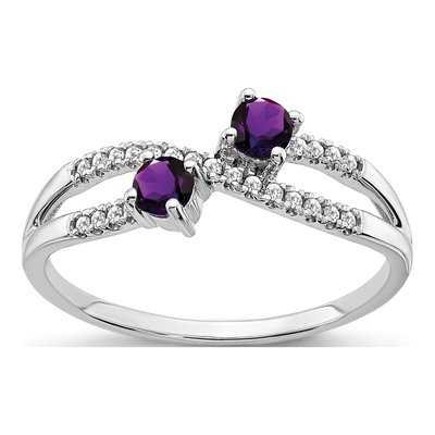 14K White Gold 1/10 ct tw Amethyst & Diamond Two-Stone Ring