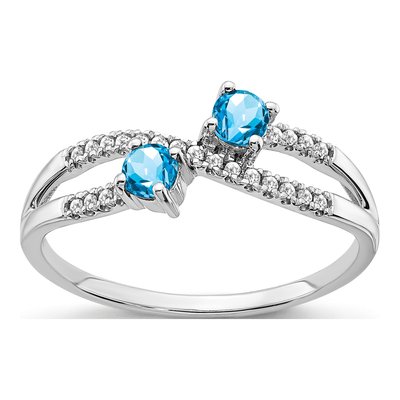14K White Gold 1/10 ct tw Swiss Blue Topaz & Diamond 2-Stone Ring