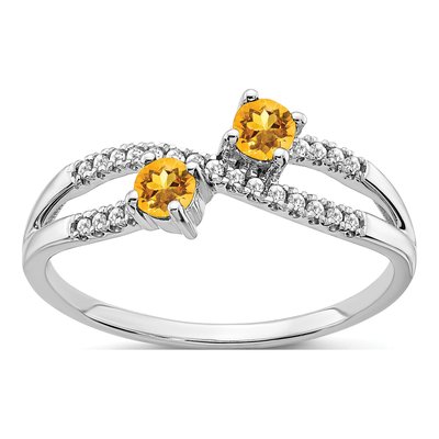 14K White Gold 1/10 ct tw Citrine & Diamond 2-Stone Ring