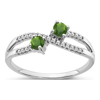 14K White Gold 1/10 ct tw Peridot & Diamond 2-Stone Ring