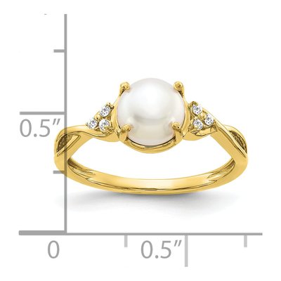 10K Yellow Gold Pearl & Diamond June Ring – view 2