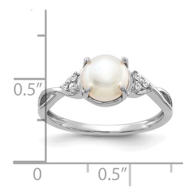 14K White Gold Freshwater Cultured Pearl & Diamond June Ring – view 2