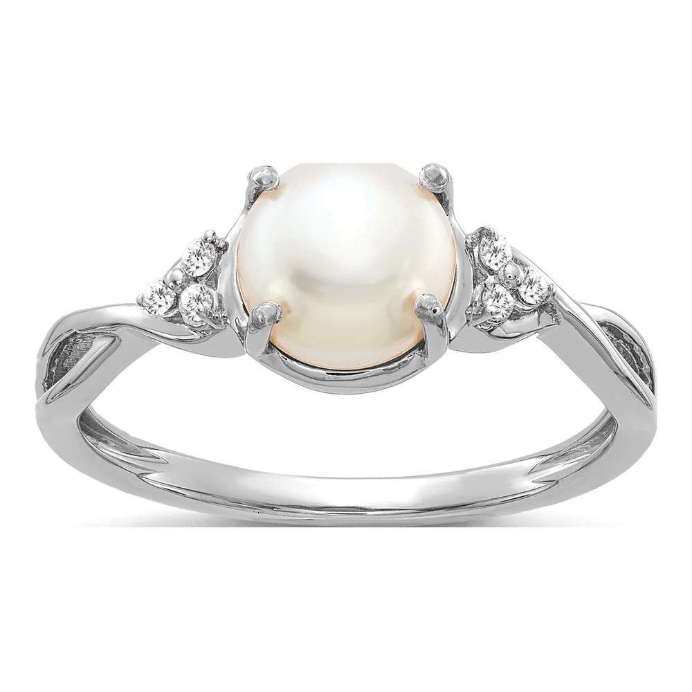 14K White Gold Freshwater Cultured Pearl & Diamond June Ring