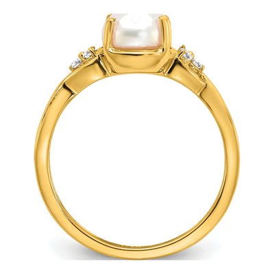 14K Yellow Gold Pearl & Diamond June Ring – view 2