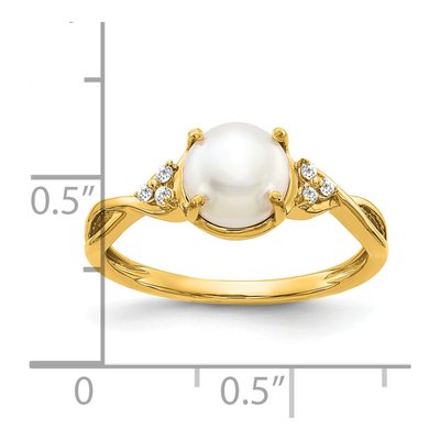 14K Yellow Gold Pearl & Diamond June Ring – view 3