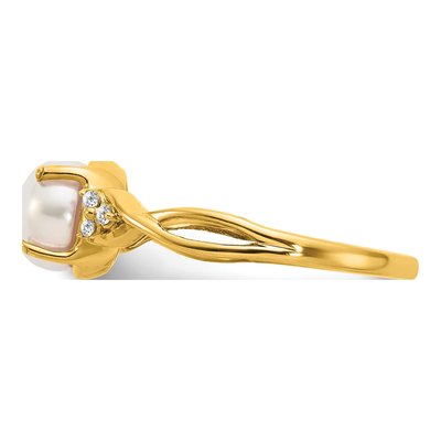 14K Yellow Gold Pearl & Diamond June Ring – view 5
