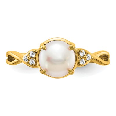 14K Yellow Gold Pearl & Diamond June Ring – view 6