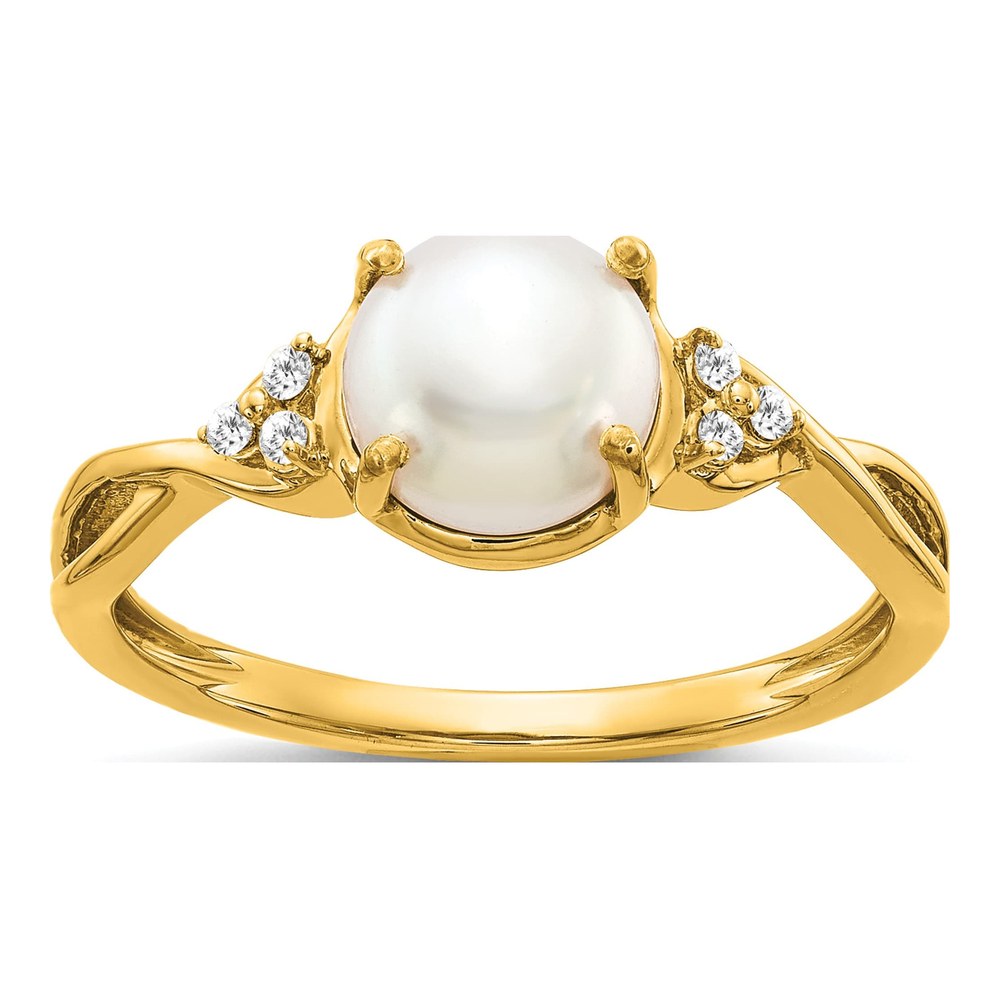 14K Yellow Gold Pearl & Diamond June Ring