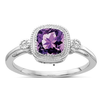 14K White Gold Amethyst & Diamond Cushion Ring