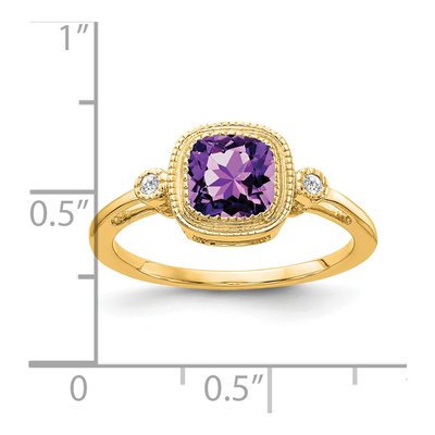 14K Yellow Gold Amethyst & Diamond Cushion Ring – view 2