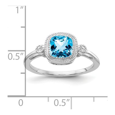 14K White Gold Cushion Blue Topaz & Diamond Ring – view 3