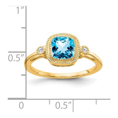 14K Yellow Gold Swiss Blue Topaz & Diamond Bezel Ring – view 3