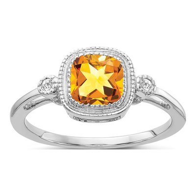 14K White Gold Citrine & Diamond Cushion Ring