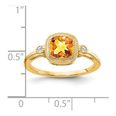 14K Yellow Gold Citrine & Diamond Cushion Ring – view 2