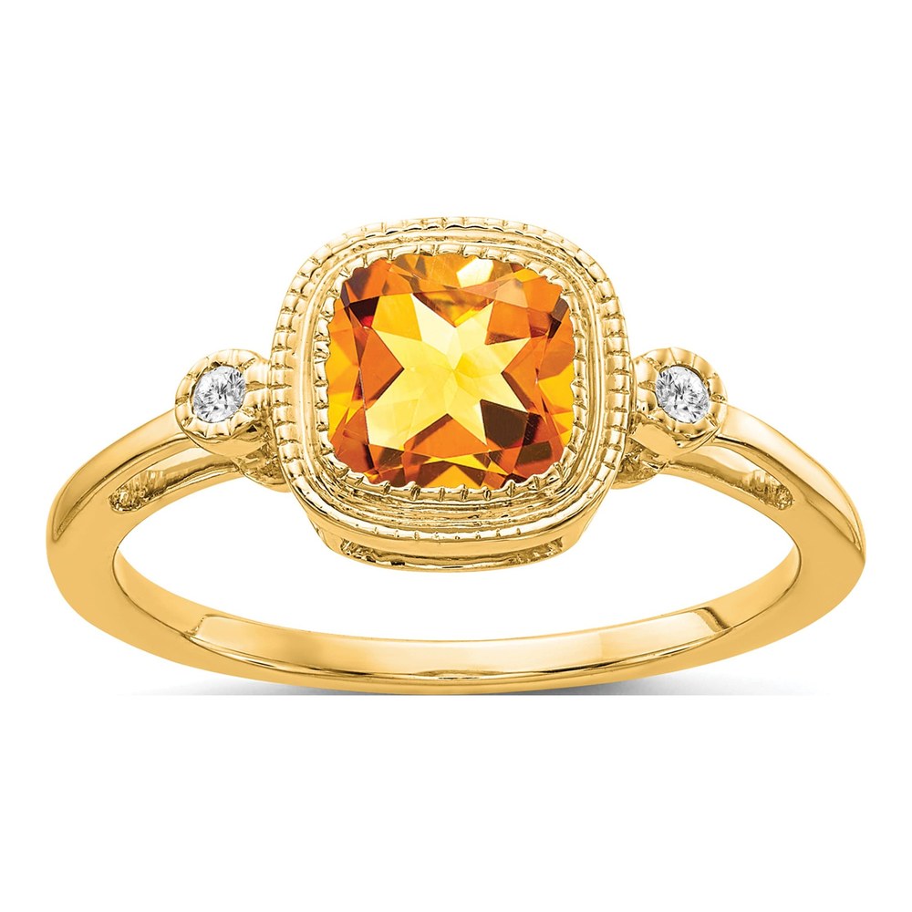14K Yellow Gold Citrine & Diamond Cushion Ring
