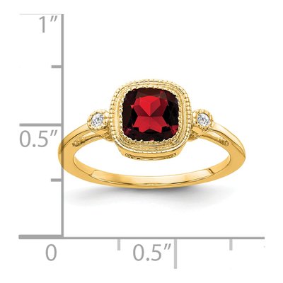 14K Yellow Gold Garnet & Diamond Cushion Ring – view 3