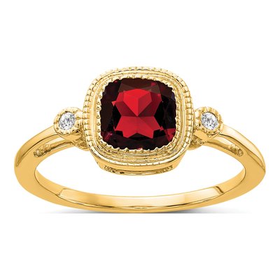 14K Yellow Gold Garnet & Diamond Cushion Ring
