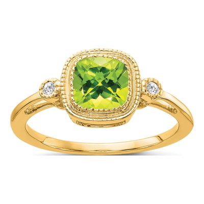 14K Yellow Gold Peridot & Diamond Bezel Ring