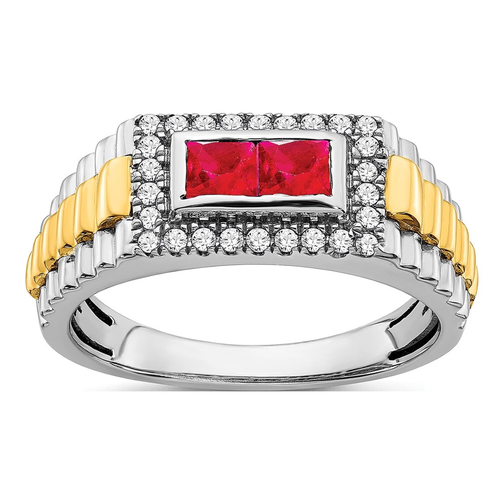 Men's 14K Two-Tone Gold 1/4 ct tw Ruby & Diamond Halo Ring