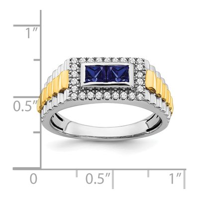 Men's 14K Two-Tone Gold 1/4 ct tw Lab-Created Sapphire & Diamond Square Halo Ring – view 3