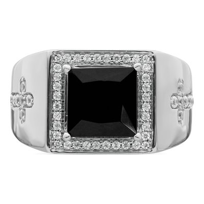 Men's 14K White Gold 1/2 ct tw Onyx & Diamond Cross Ring – view 6