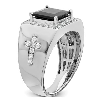 Men's 14K White Gold 1/2 ct tw Onyx & Diamond Cross Ring – view 8