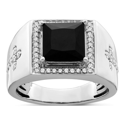 Men's 14K White Gold 1/2 ct tw Onyx & Diamond Cross Ring