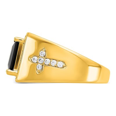 Men's 14K Yellow Gold 1/2 ct tw Onyx & Diamond Cross Ring – view 5