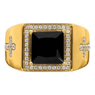 Men's 14K Yellow Gold 1/2 ct tw Onyx & Diamond Cross Ring – view 6