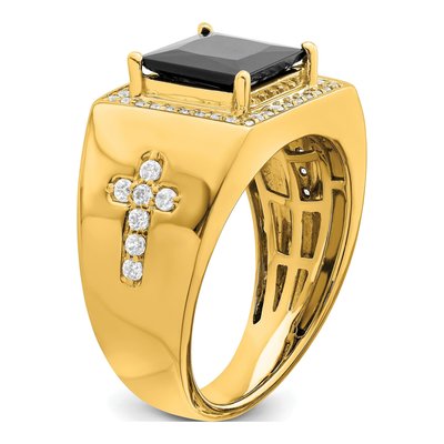 Men's 14K Yellow Gold 1/2 ct tw Onyx & Diamond Cross Ring – view 8
