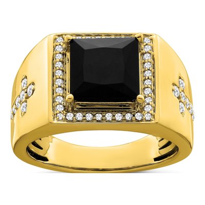 Men's 14K Yellow Gold 1/2 ct tw Onyx & Diamond Cross Ring