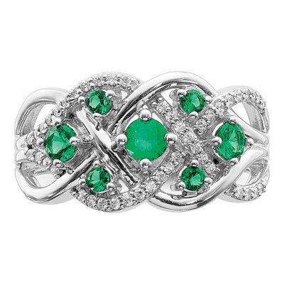 14K White Gold 1/5 ct tw Emerald & Diamond Woven Ring – view 5