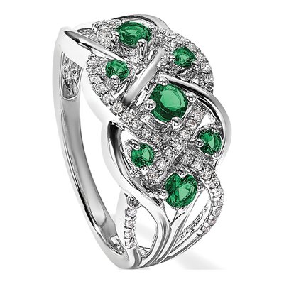14K White Gold 1/5 ct tw Emerald & Diamond Woven Ring – view 7