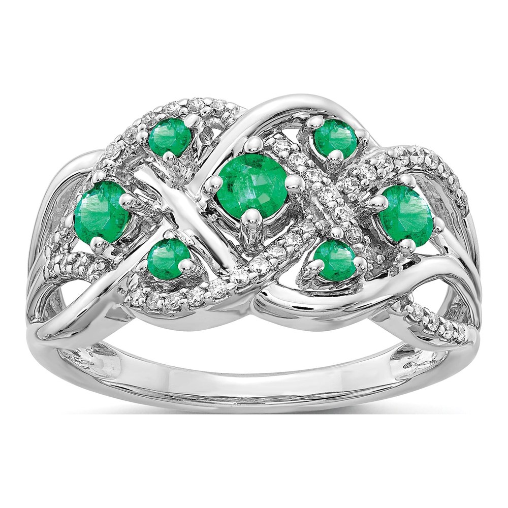 14K White Gold 1/5 ct tw Emerald & Diamond Woven Ring