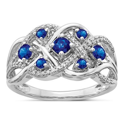 14K White Gold 1/5 ct tw Sapphire & Diamond Woven Ring