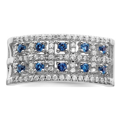 14K White Gold Two-Row Sapphire & Diamond Ring – view 5