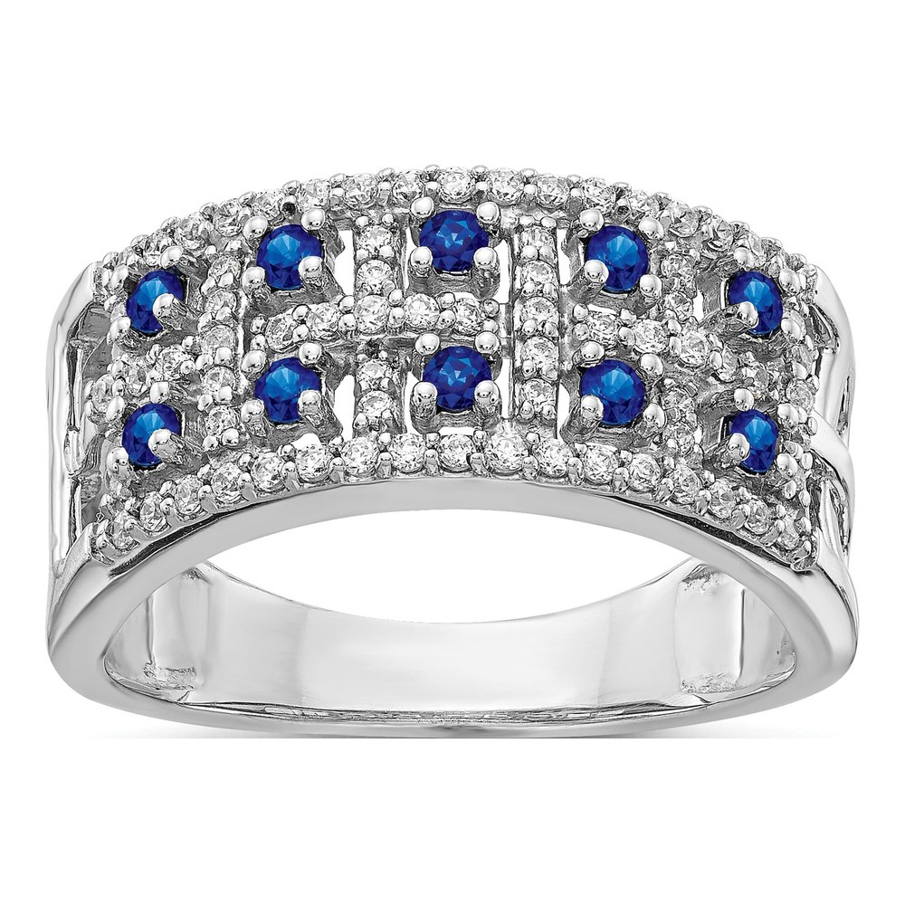 14K White Gold Two-Row Sapphire & Diamond Ring