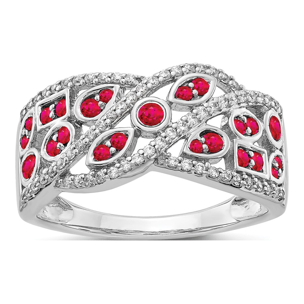 14K White Gold Ruby & Diamond Fancy Ring