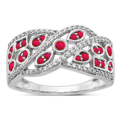14K White Gold 0.26 ct tw Ruby & Diamond Fancy Ring