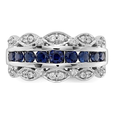 14K White Gold Blue Sapphire & Diamond Fancy Ring – view 4
