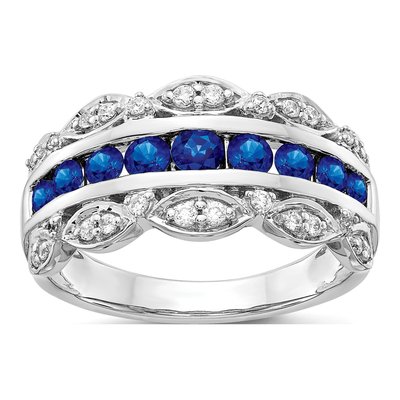 14K White Gold 1/5 ct tw Sapphire & Diamond Fancy Ring