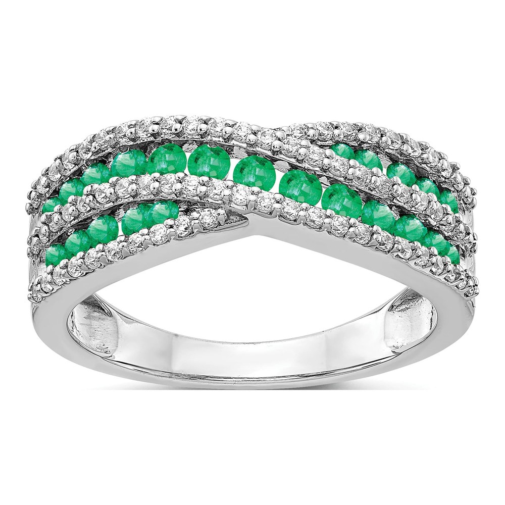 14K White Gold 1/3 ct tw Emerald & Diamond Fancy Ring