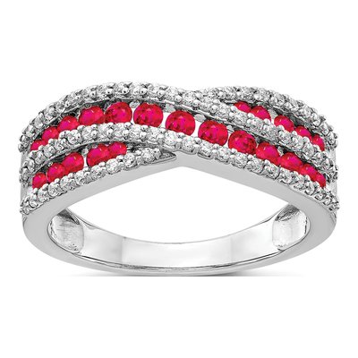 14K White Gold 1/3 ct tw Ruby & Diamond Fancy Ring