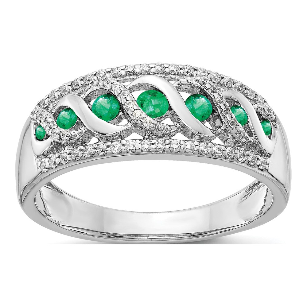 14K White Gold 1/5 ct tw Emerald & Diamond Twist Ring
