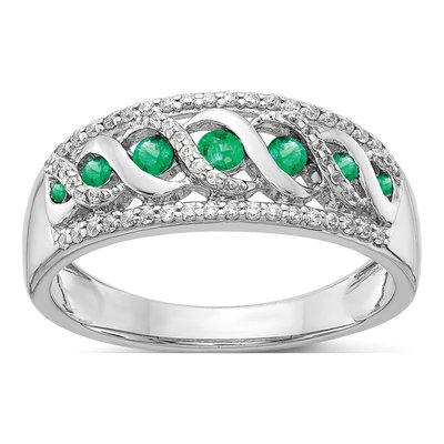 14K White Gold 1/5 ct tw Emerald & Diamond Twist Ring